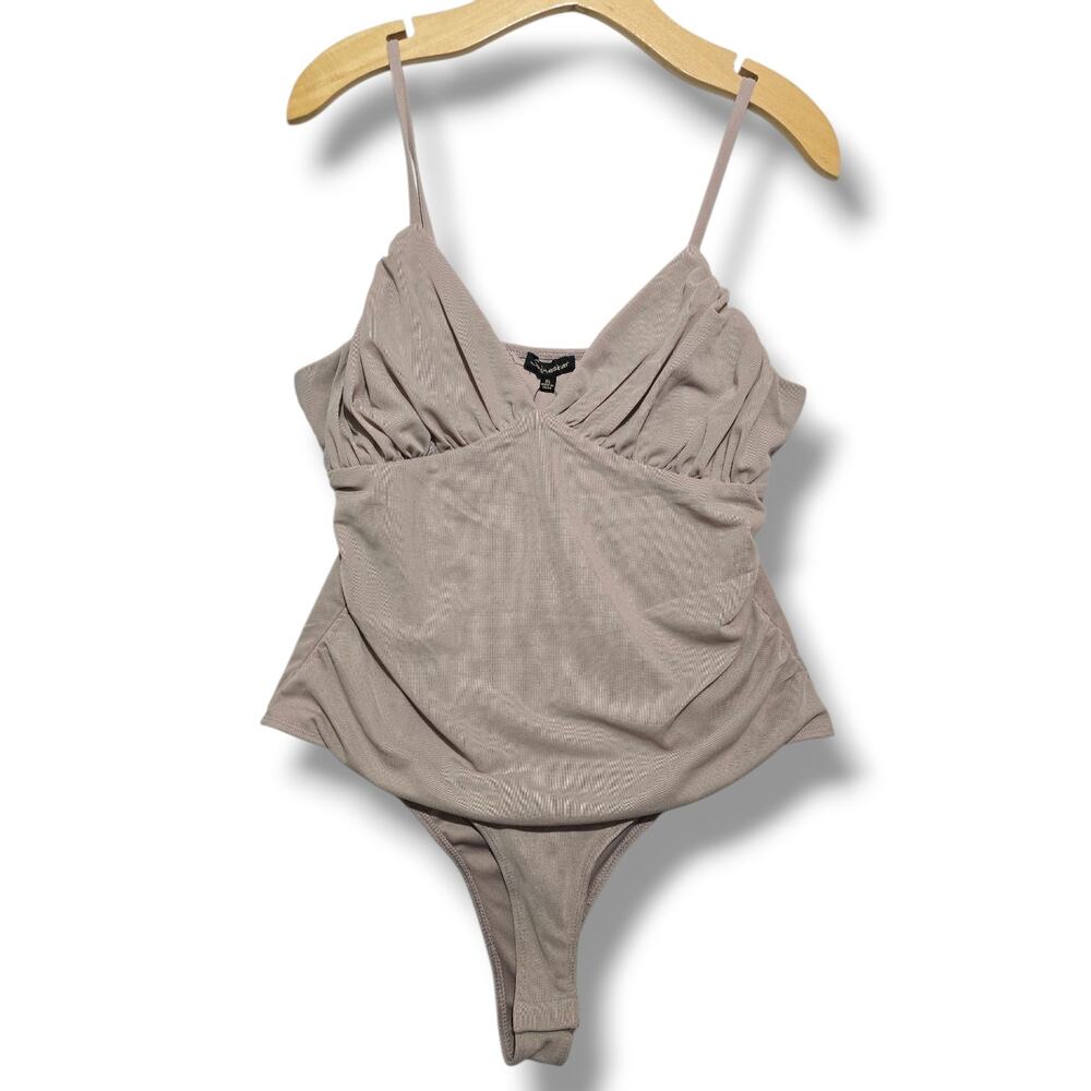 Shinestar women's Taupe Ruched Mesh Bodysuit size xl